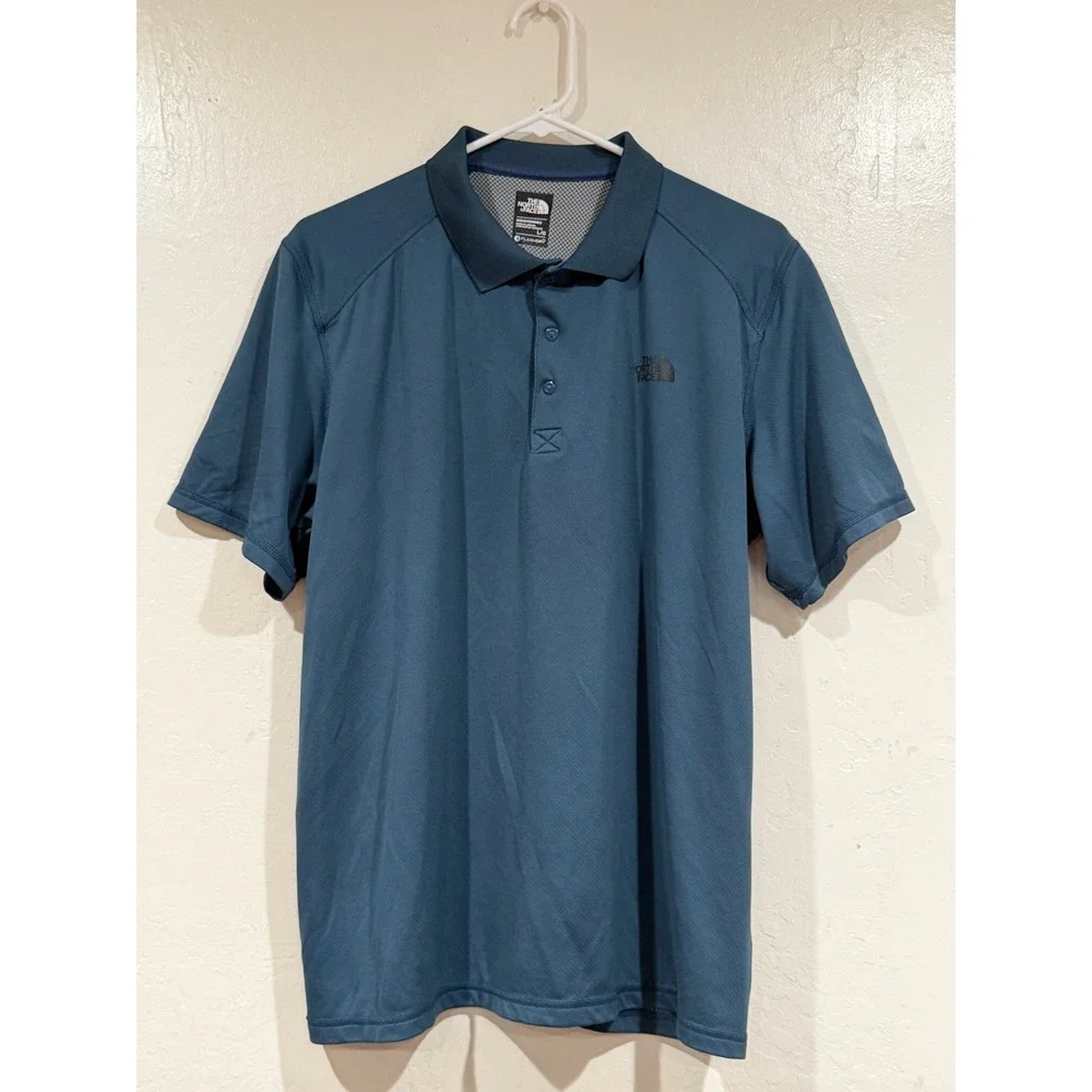 The North Face Mens FlashDry Polo Shirt Blue Teal Short Sleeve Size Large L